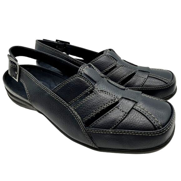 NIB Easy Street Slip On Comfort Sandals 6 Black Vegan Leather Cottage Casual - Picture 1 of 16